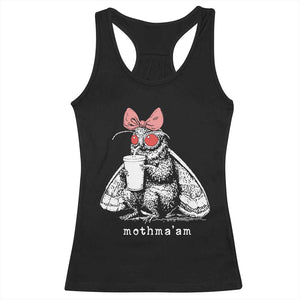 Mothma'am Pink Bow Cryptid Spooky Racerback Tank Top Funny Cute Coquette Mothman Legend Graphic TS02 Black Print Your Wear
