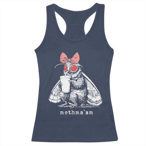 Mothma'am Pink Bow Cryptid Spooky Racerback Tank Top Funny Cute Coquette Mothman Legend Graphic TS02 Navy Print Your Wear