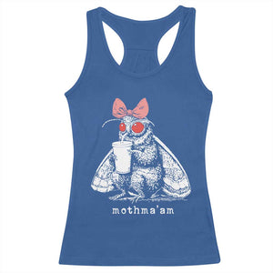 Mothma'am Pink Bow Cryptid Spooky Racerback Tank Top Funny Cute Coquette Mothman Legend Graphic TS02 Royal Blue Print Your Wear