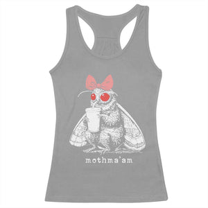 Mothma'am Pink Bow Cryptid Spooky Racerback Tank Top Funny Cute Coquette Mothman Legend Graphic TS02 Sport Gray Print Your Wear