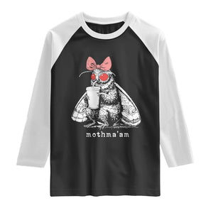 Mothma'am Pink Bow Cryptid Spooky Raglan Shirt Funny Cute Coquette Mothman Legend Graphic TS02 Black White Print Your Wear