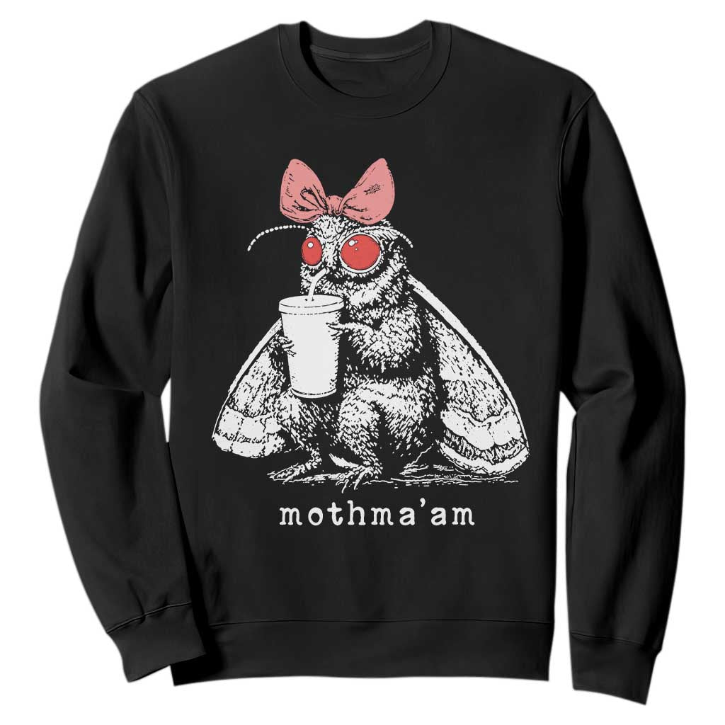 Mothma'am Pink Bow Cryptid Spooky Sweatshirt Funny Cute Coquette Mothman Legend Graphic TS02 Black Print Your Wear