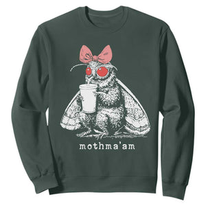 Mothma'am Pink Bow Cryptid Spooky Sweatshirt Funny Cute Coquette Mothman Legend Graphic TS02 Dark Forest Green Print Your Wear