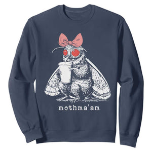 Mothma'am Pink Bow Cryptid Spooky Sweatshirt Funny Cute Coquette Mothman Legend Graphic TS02 Navy Print Your Wear