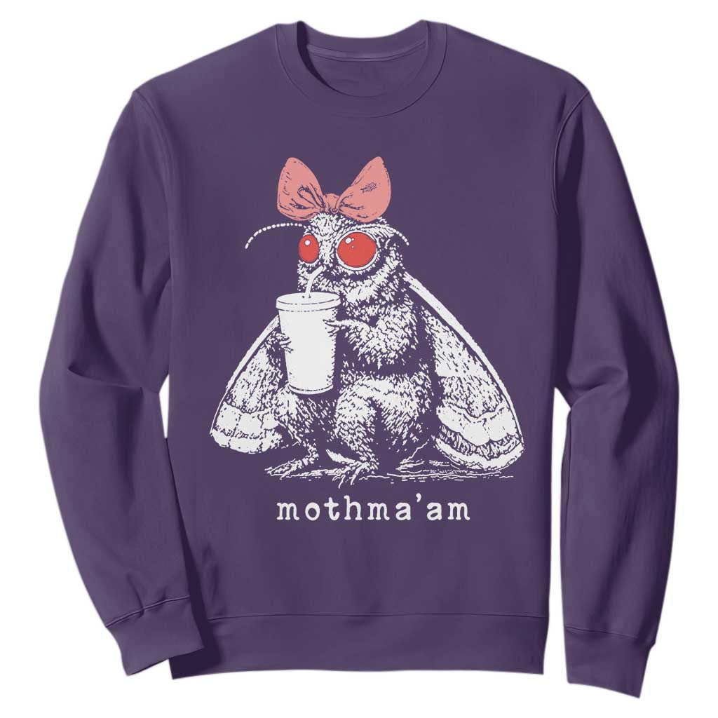 Mothma'am Pink Bow Cryptid Spooky Sweatshirt Funny Cute Coquette Mothman Legend Graphic TS02 Purple Print Your Wear