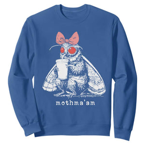 Mothma'am Pink Bow Cryptid Spooky Sweatshirt Funny Cute Coquette Mothman Legend Graphic TS02 Royal Blue Print Your Wear