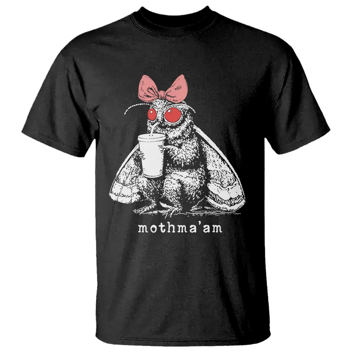 Mothma'am Pink Bow Cryptid Spooky T Shirt Funny Cute Coquette Mothman Legend Graphic TS02 Black Print Your Wear