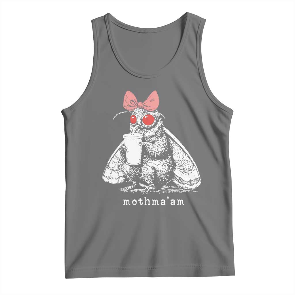Mothma'am Pink Bow Cryptid Spooky Tank Top Funny Cute Coquette Mothman Legend Graphic TS02 Black Heather Print Your Wear