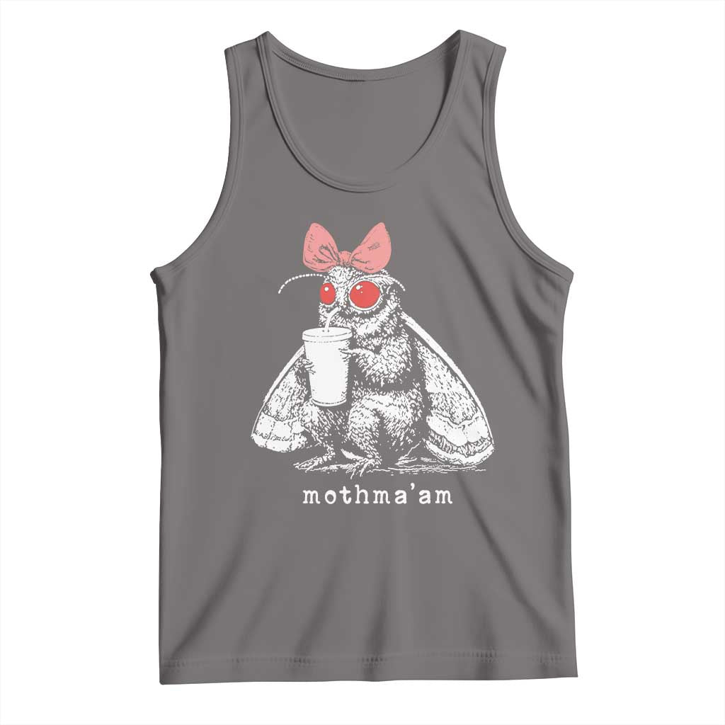 Mothma'am Pink Bow Cryptid Spooky Tank Top Funny Cute Coquette Mothman Legend Graphic TS02 Deep Heather Print Your Wear