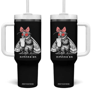 Mothma'am Pink Bow Cryptid Spooky Tumbler With Handle Funny Cute Coquette Mothman Legend Graphic TS02 One Size: 40 oz Black Print Your Wear