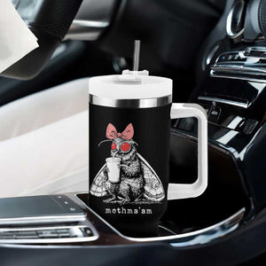 Mothma'am Pink Bow Cryptid Spooky Tumbler With Handle Funny Cute Coquette Mothman Legend Graphic TS02 Print Your Wear