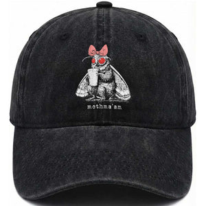 Mothma'am Pink Bow Cryptid Spooky Washed Cotton Baseball Cap Funny Cute Coquette Mothman Legend Graphic TS02 Print Your Wear