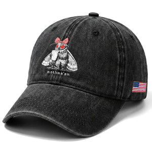 Mothma'am Pink Bow Cryptid Spooky Washed Cotton Baseball Cap Funny Cute Coquette Mothman Legend Graphic TS02 Print Your Wear