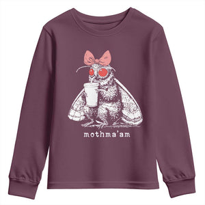 Mothma'am Pink Bow Cryptid Spooky Youth Sweatshirt Funny Cute Coquette Mothman Legend Graphic TS02 Maroon Print Your Wear