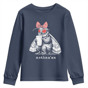 Mothma'am Pink Bow Cryptid Spooky Youth Sweatshirt Funny Cute Coquette Mothman Legend Graphic TS02 Navy Print Your Wear