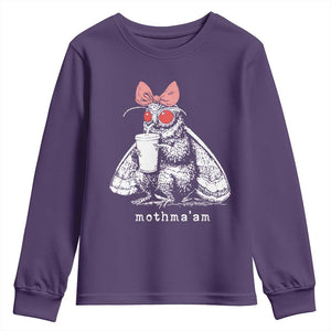 Mothma'am Pink Bow Cryptid Spooky Youth Sweatshirt Funny Cute Coquette Mothman Legend Graphic TS02 Purple Print Your Wear