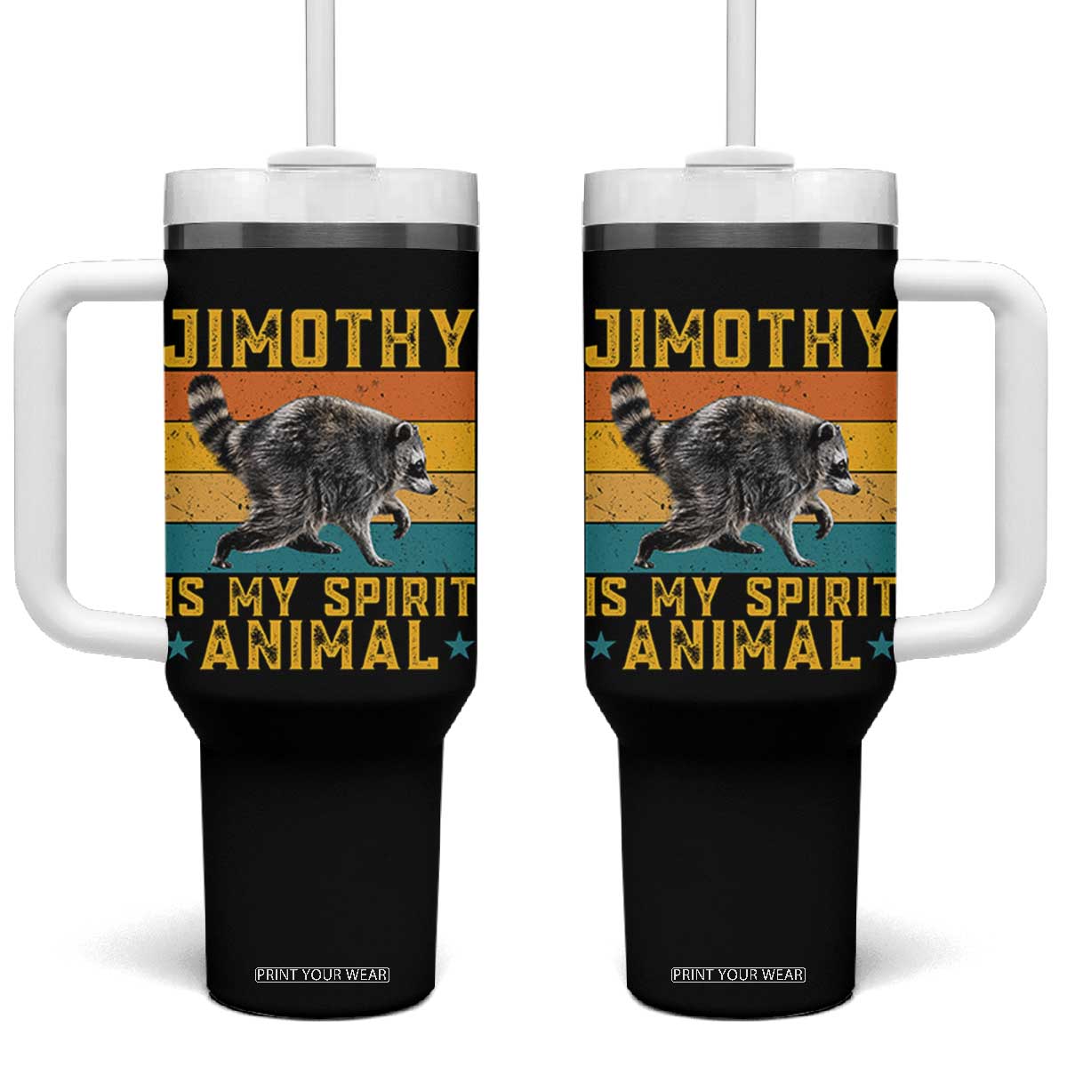 Jimothy Is My Spirit Animal Seattle Raccoon Lover Tumbler With Handle Retro Sunset Viral Ballard Trash Panda Graphic TS02 One Size: 40 oz Black Print Your Wear