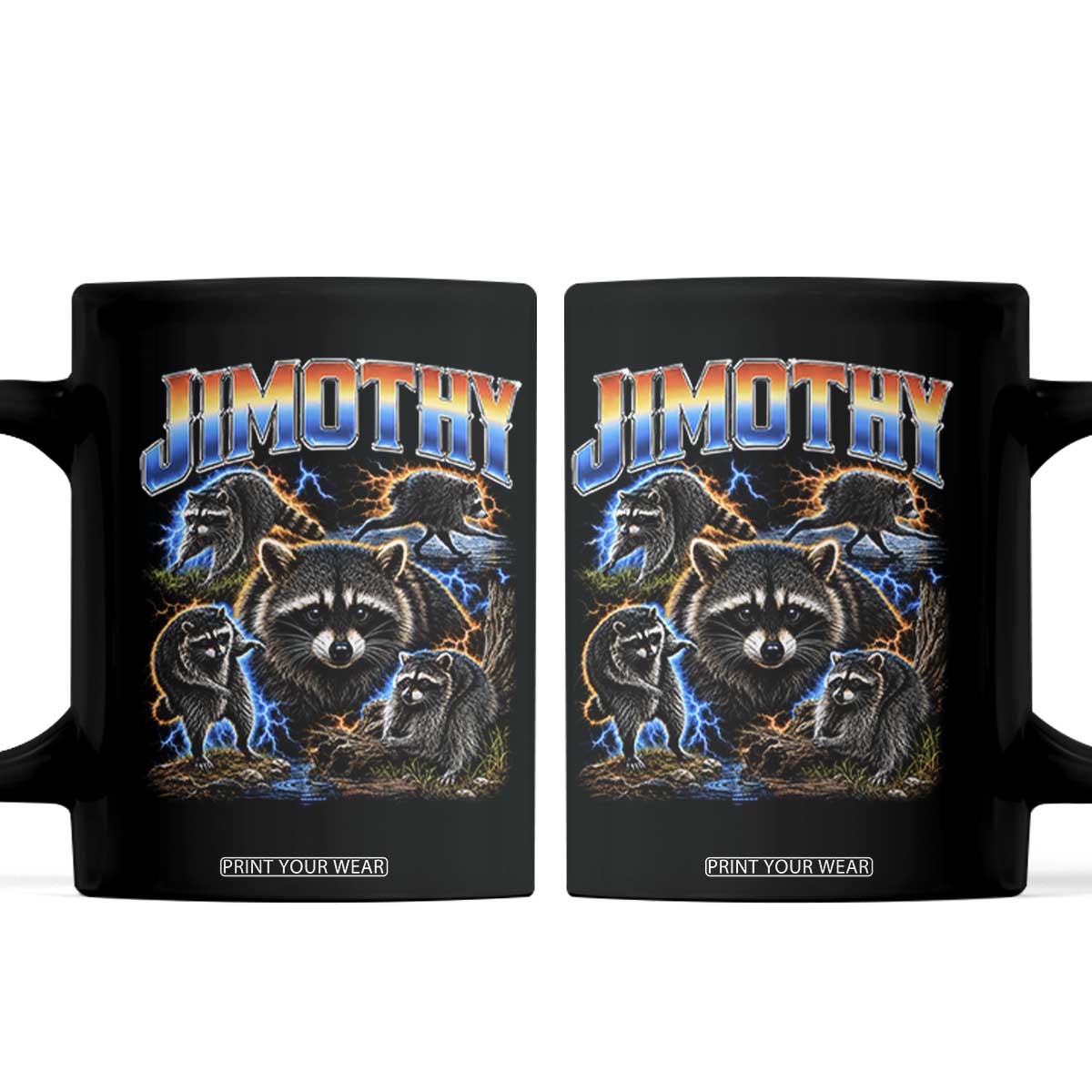 Jimothy the Raccoon Vintage 90s Bootleg Lightning Graphic Coffee Mug Viral Seattle Trash Panda TS02 Black Print Your Wear