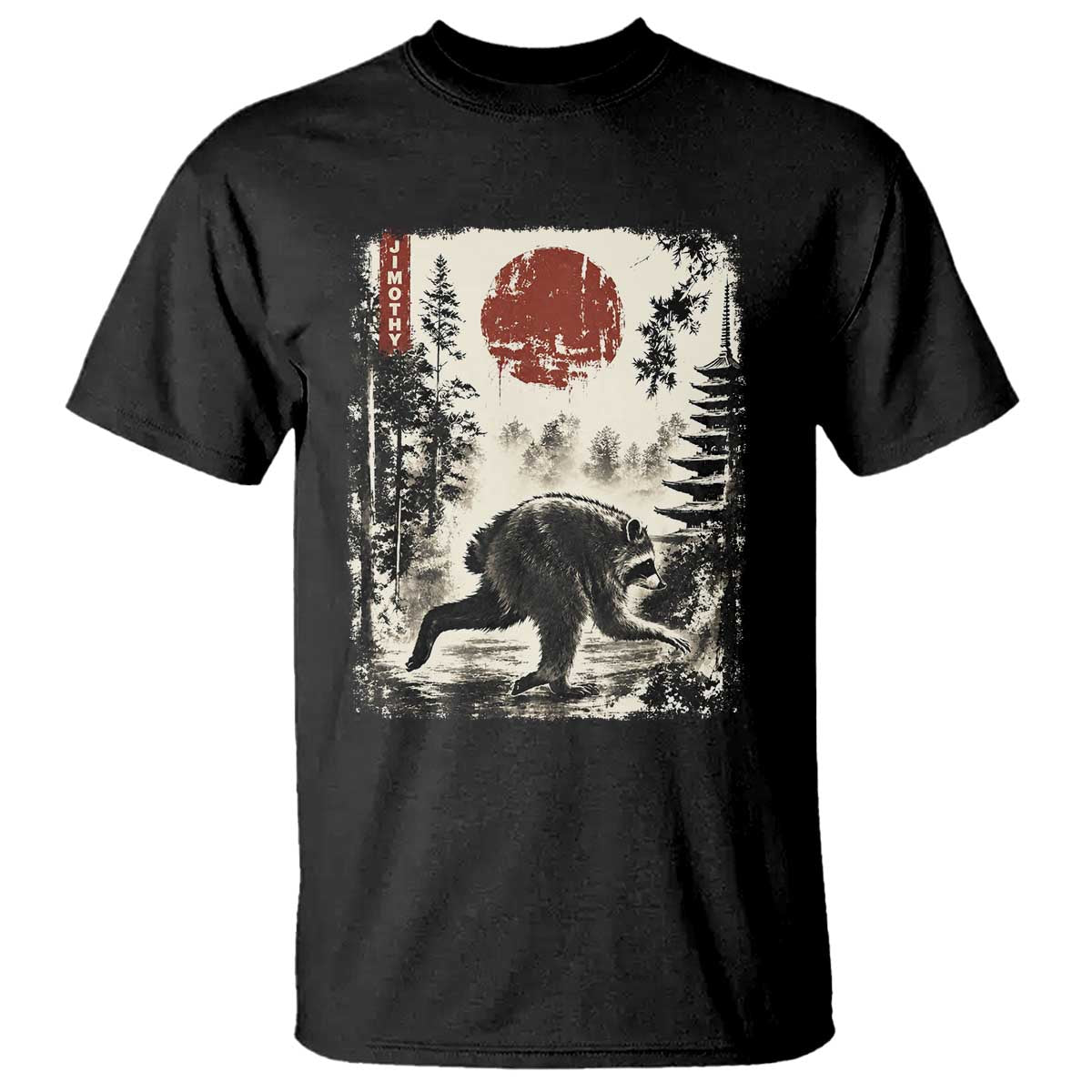 Jimothy the Raccoon Japanese Ukiyo-e Style Vintage Graphic T Shirt Viral Seattle Trash Panda Feral Legend Supporter TS02 Black Print Your Wear