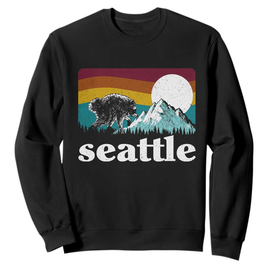 Seattle WA Mountains Jimothy the Raccoon Graphic Sweatshirt Retro Vintage Sunset Viral Trash Panda Feral Legend TS02 Black Print Your Wear