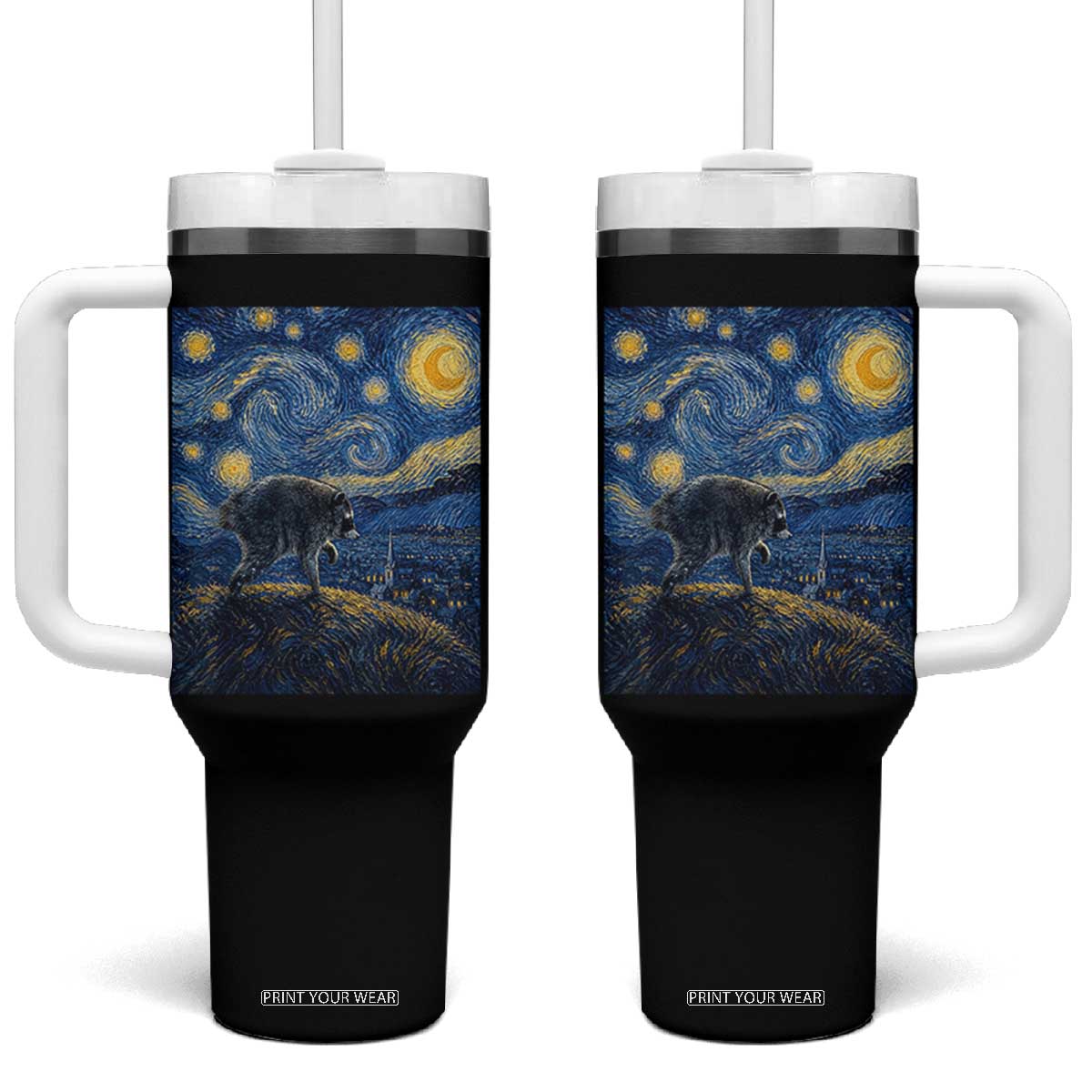 Jimothy Seattle Raccoon Starry Night Parody Graphic Tumbler With Handle Trash Panda Feral Legend Supporter TS02 One Size: 40 oz Black Print Your Wear