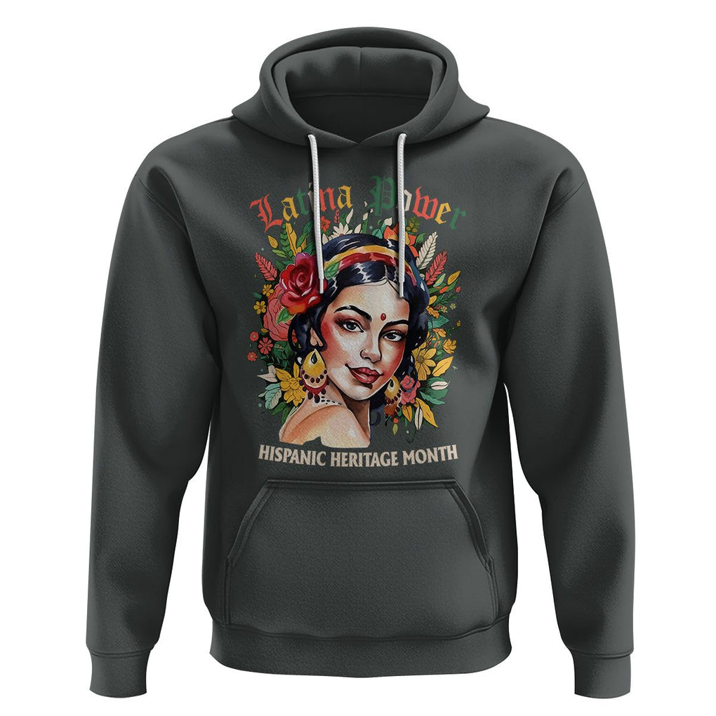 Hispanic Heritage Month Hoodie Mexican Latina Power Flowers TS02 Dark Heather Printyourwear