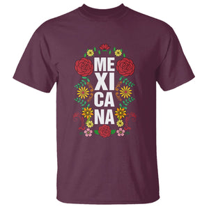 Hispanic Heritage Month Mexico T Shirt Mexicana Flowers Mexican Pride TS02 Maroon Printyourwear