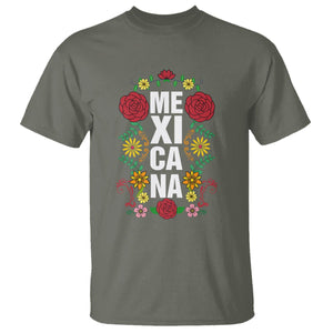 Hispanic Heritage Month Mexico T Shirt Mexicana Flowers Mexican Pride TS02 Military Green Printyourwear