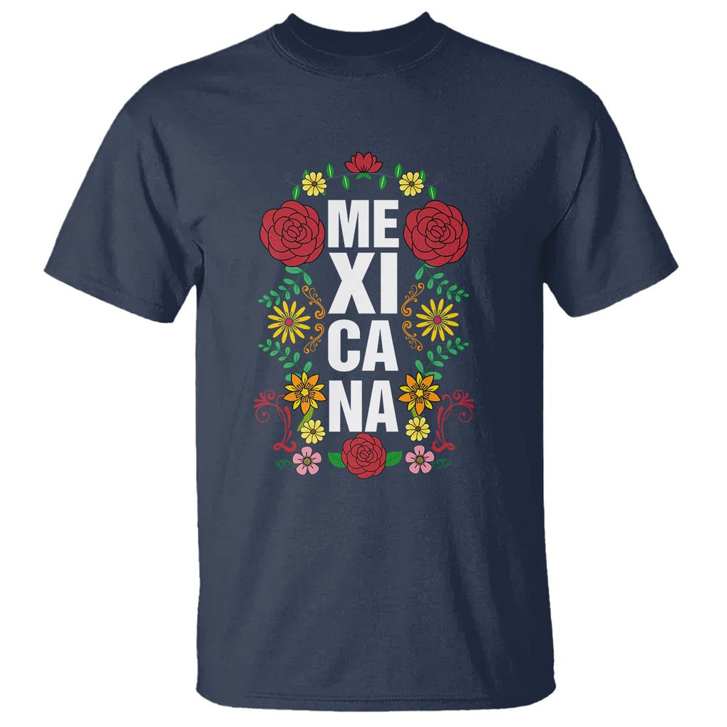 Hispanic Heritage Month Mexico T Shirt Mexicana Flowers Mexican Pride TS02 Navy Printyourwear