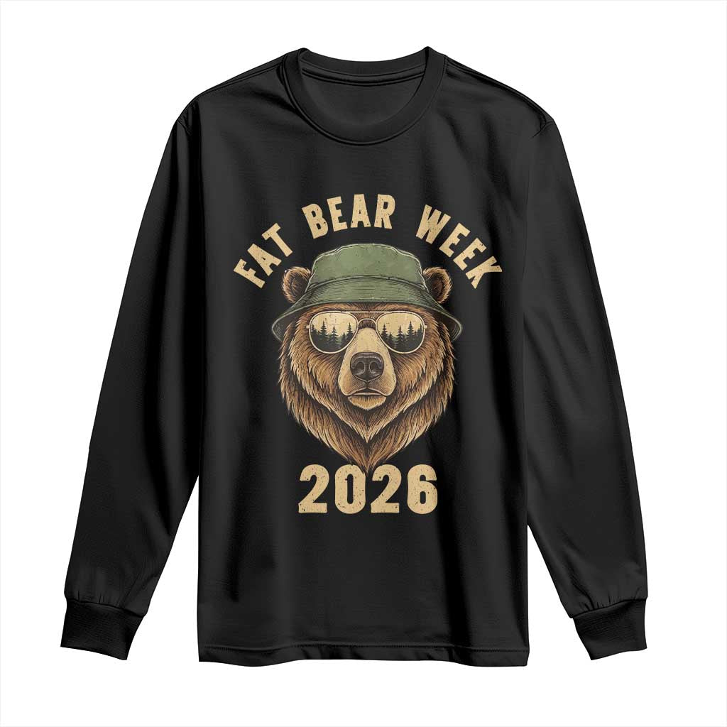 Vintage Fat Bear 2026 Outdoor Wildlife Graphic Long Sleeve Shirt Cool Bear Sunglasses Nature Camping Lover