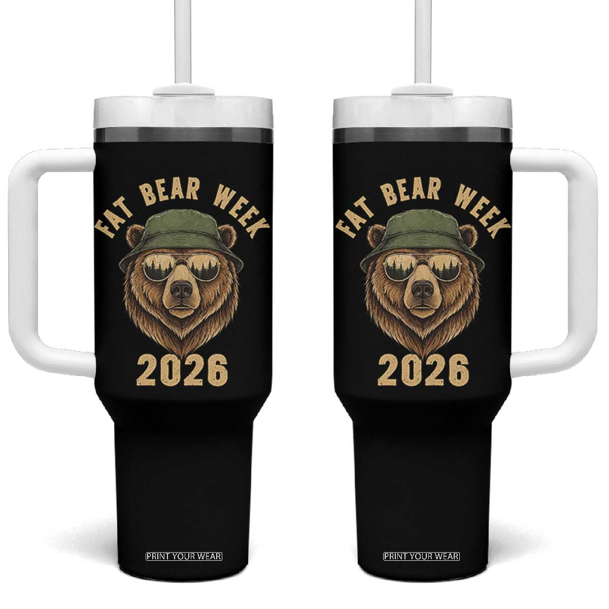 Vintage Fat Bear 2026 Outdoor Wildlife Graphic Tumbler With Handle Cool Bear Sunglasses Nature Camping Lover