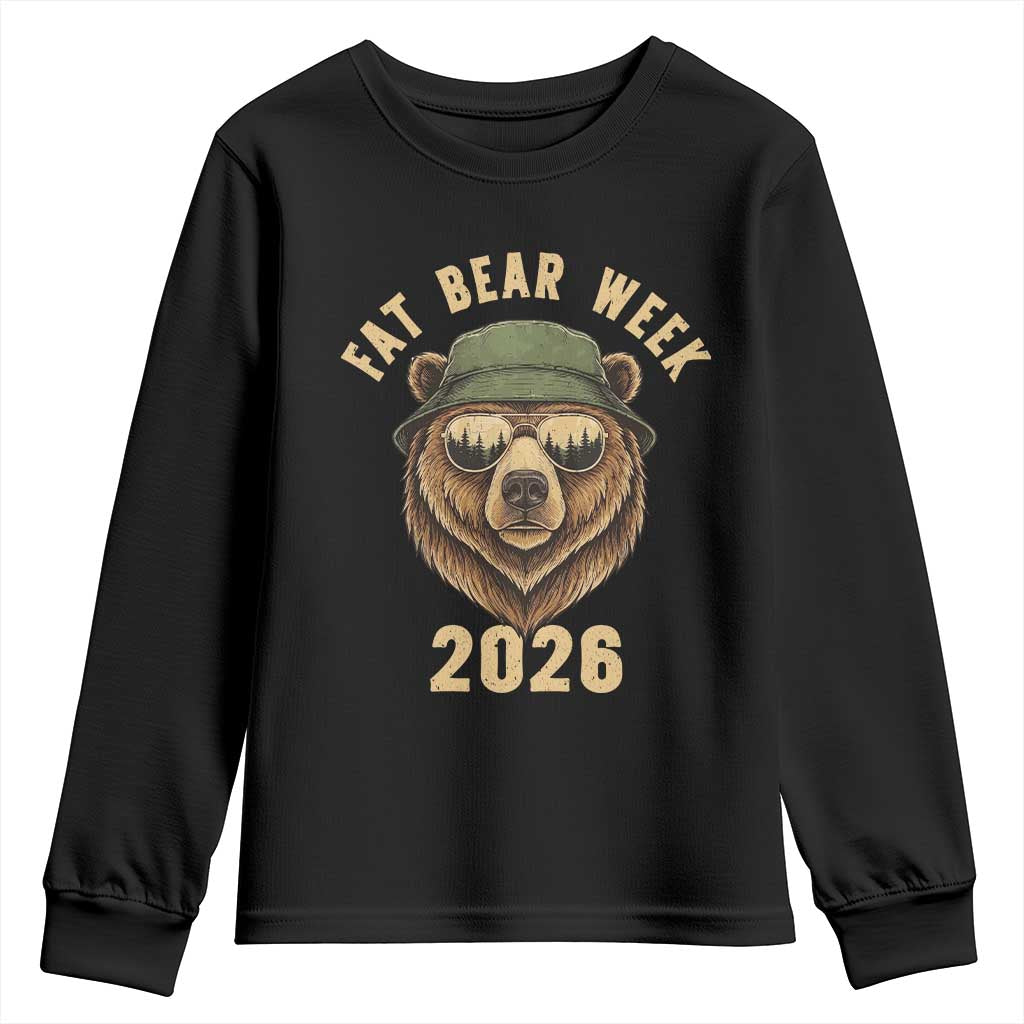 Vintage Fat Bear 2026 Outdoor Wildlife Graphic Youth Sweatshirt Cool Bear Sunglasses Nature Camping Lover