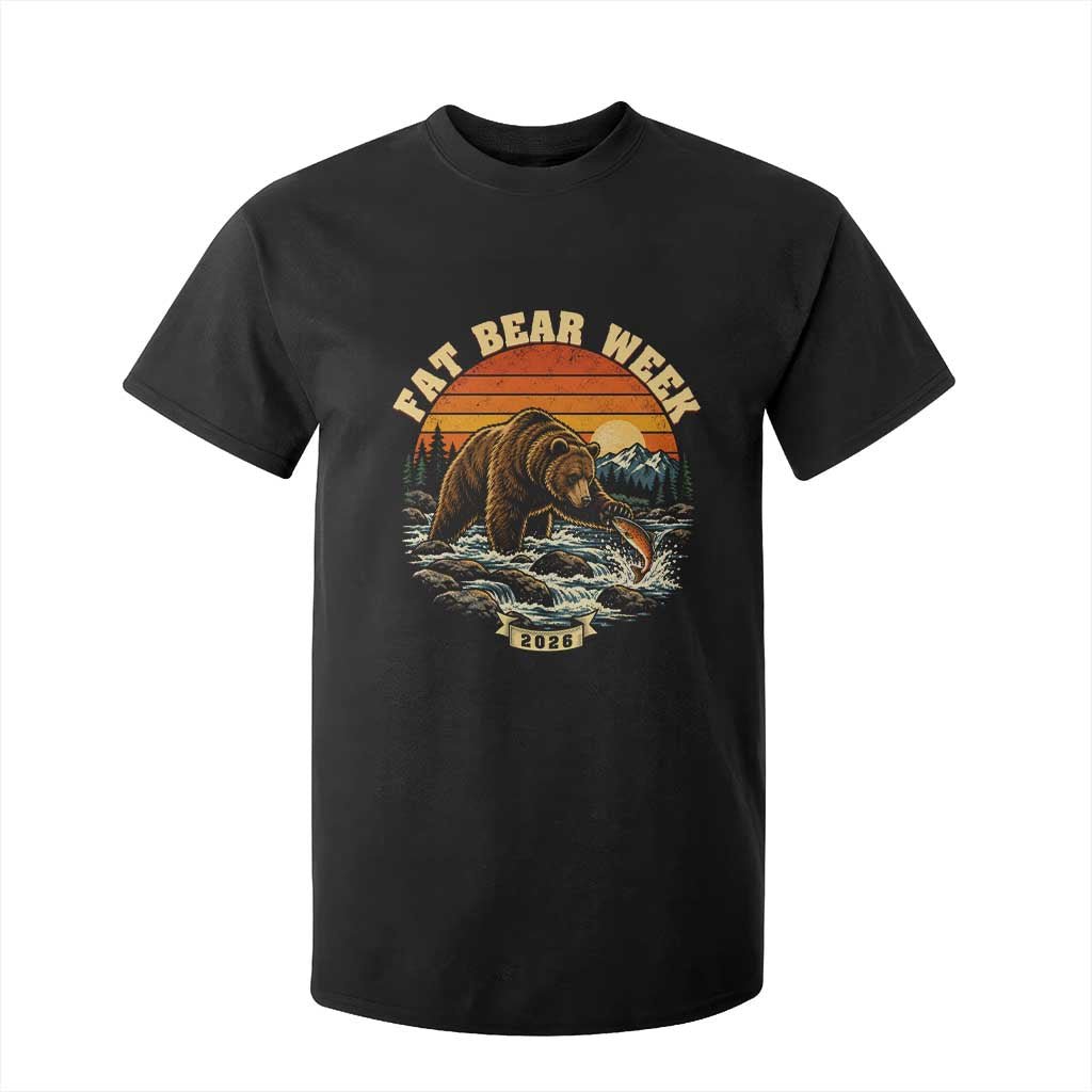 Fat Bear Week 2026 Retro Sunset Grizzly Graphic T Shirt For Kid River Salmon Fishing Outdoor Nature Lover