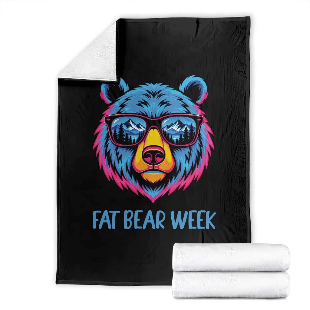 Fat Bear Week Vibrant Neon Cool Bear Sunglasses Graphic Throw Blanket Retro Mountain Reflection Outdoor Wildlife Nature Lover