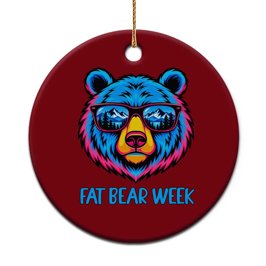 Fat Bear Week Vibrant Neon Cool Bear Sunglasses Graphic Ceramic Ornament Retro Mountain Reflection Outdoor Wildlife Nature Lover
