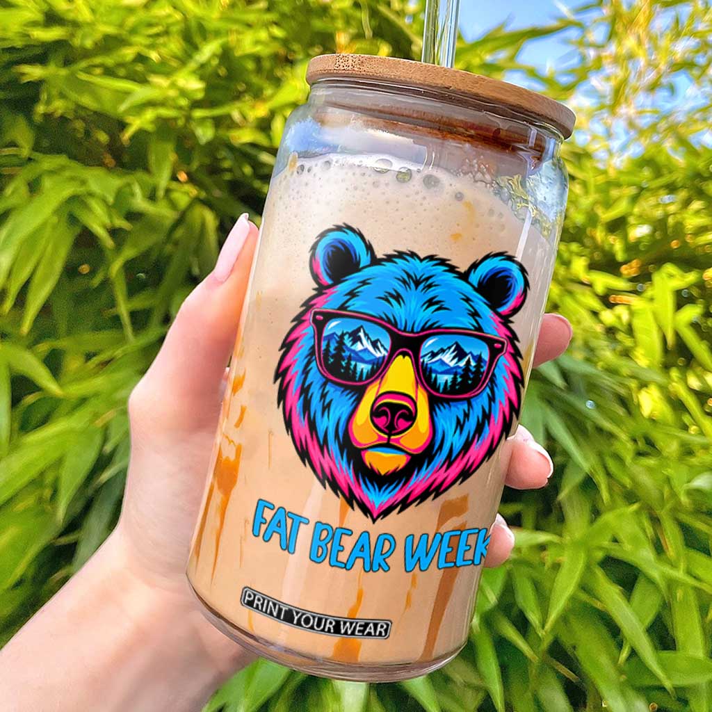 Fat Bear Week Vibrant Neon Cool Bear Sunglasses Graphic Glass Can Retro Mountain Reflection Outdoor Wildlife Nature Lover