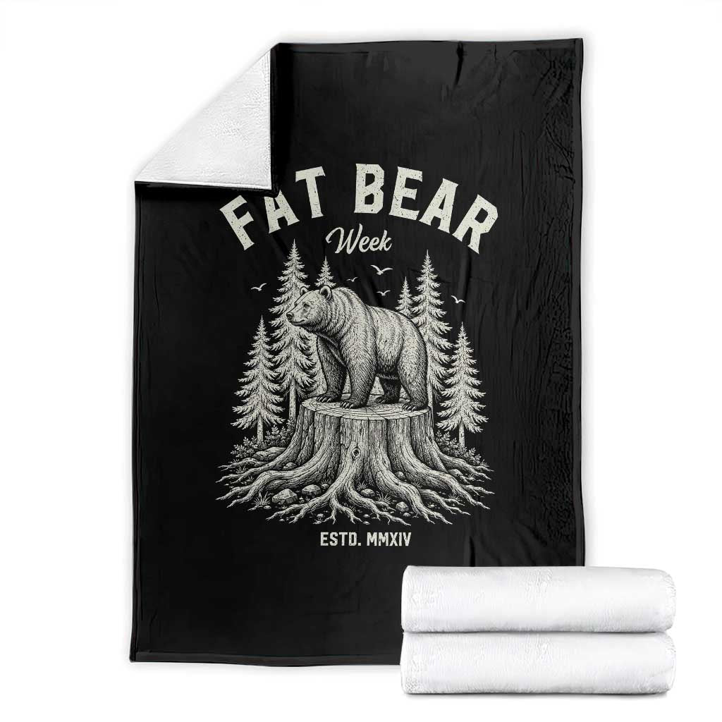 Fat Bear Week Vintage Forest Grizzly Tree Stump Graphic Throw Blanket Engraving Style Wildlife Outdoor Nature Lover
