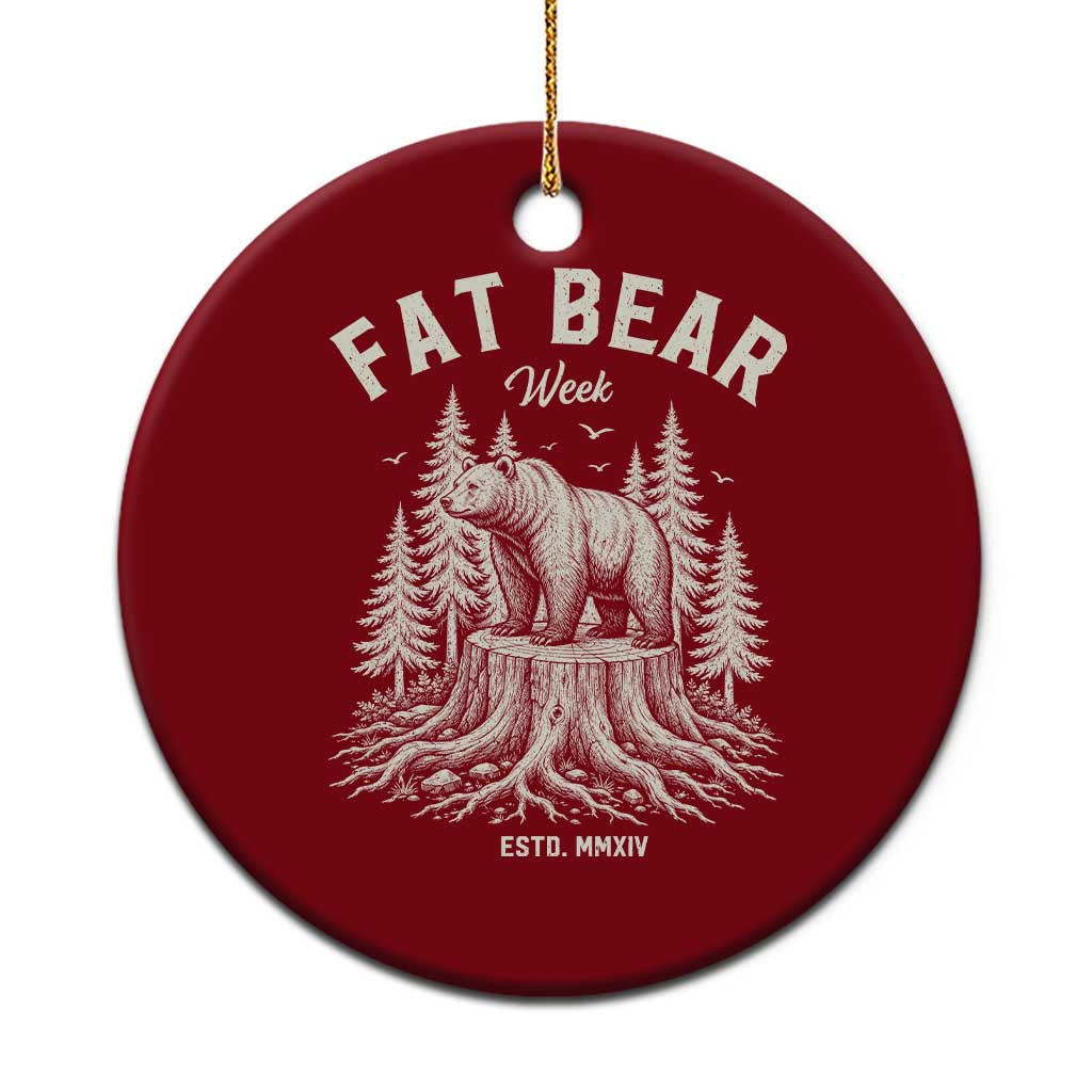 Fat Bear Week Vintage Forest Grizzly Tree Stump Graphic Ceramic Ornament Engraving Style Wildlife Outdoor Nature Lover