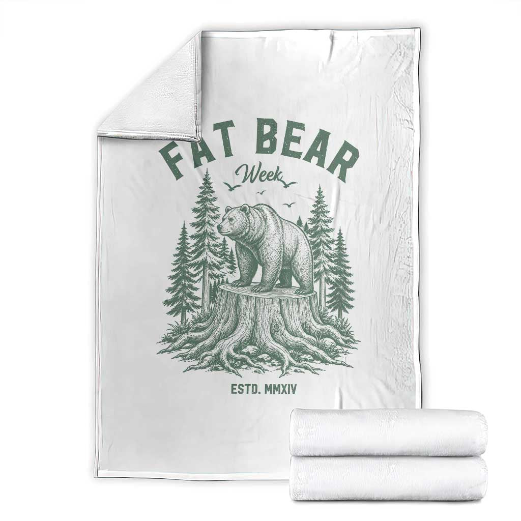 Fat Bear Week Distressed Green Grizzly Forest Stump Graphic Throw Blanket Retro Sketch Outdoor Nature Wilderness