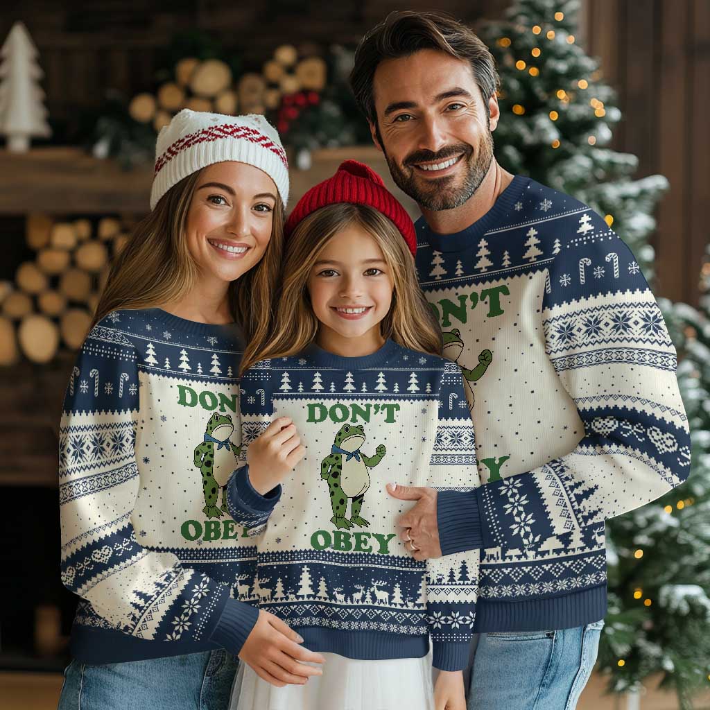 Don't Obey Portland Frog Ugly Christmas Sweater Resist Inflatable Frogs Protest TS02 Beige Navy Print Your Wear