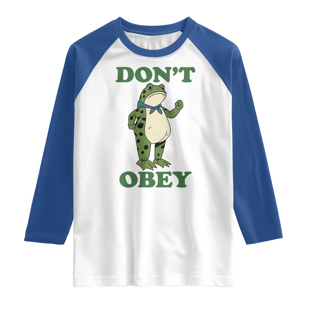 Don't Obey Portland Frog Raglan Shirt Resist Inflatable Frogs Protest TS02 White Royal Print Your Wear