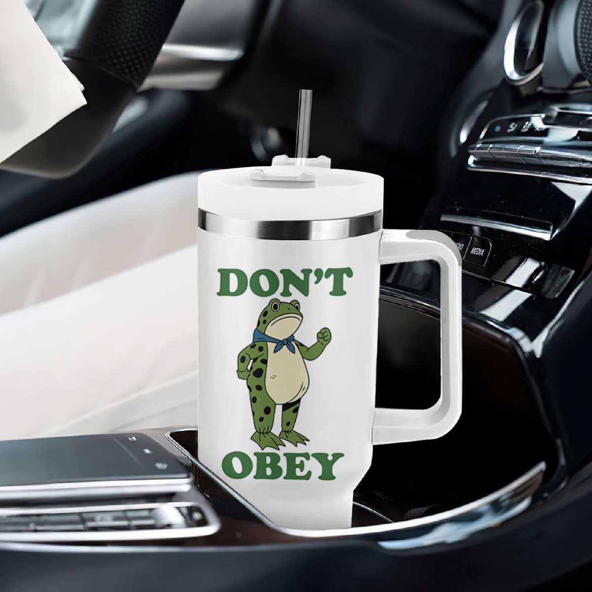 Don't Obey Portland Frog Tumbler With Handle Resist Inflatable Frogs Protest TS02 Print Your Wear