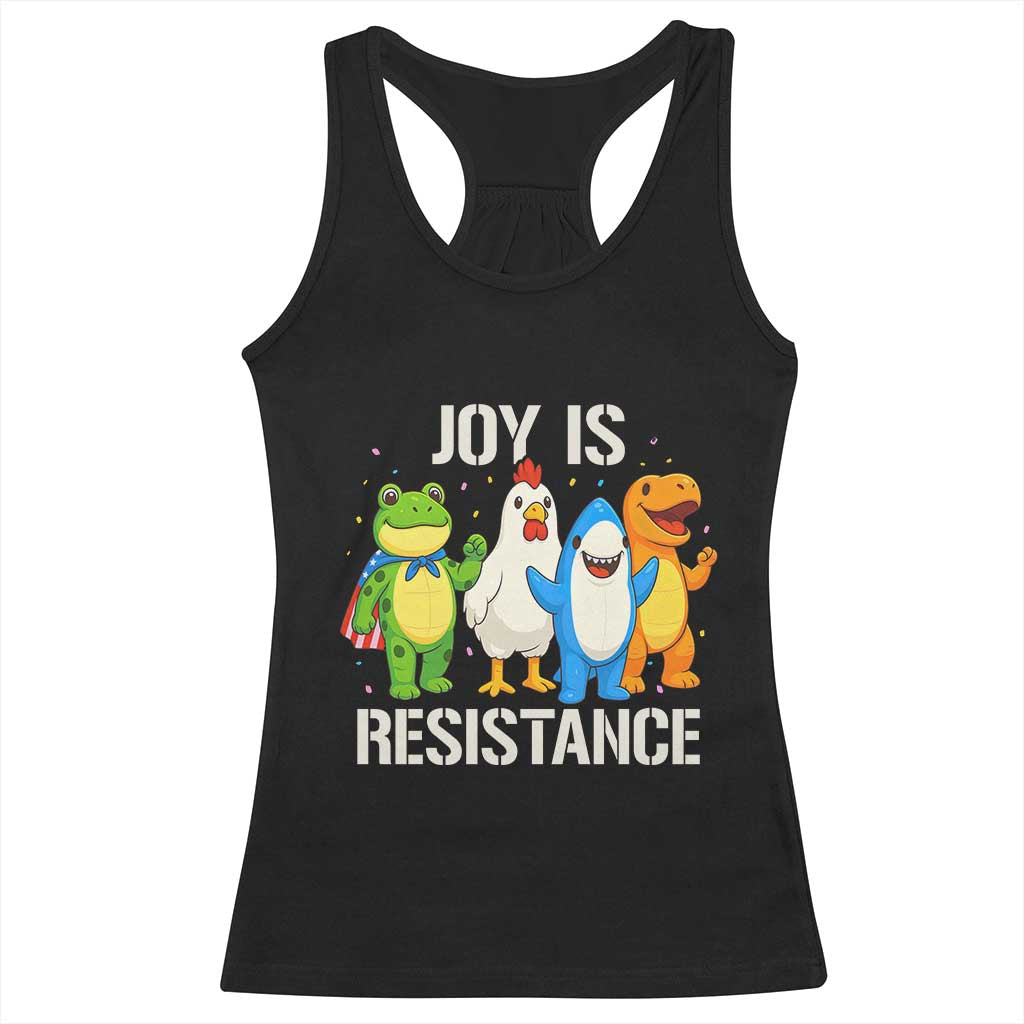 Portland Protest Inflatable Mascot Parade Racerback Tank Top Joy Is Resistance Resist Frog Shark Chicken Dino TS02 Black Print Your Wear