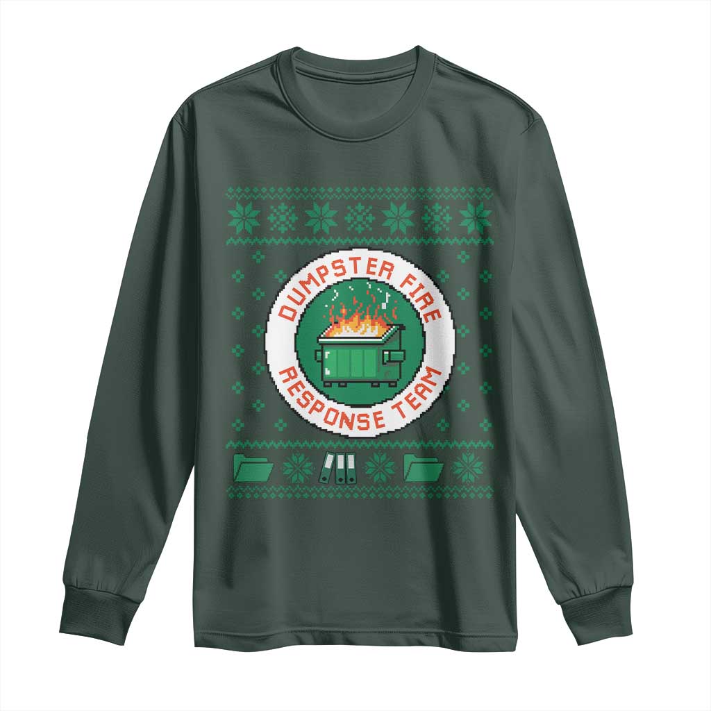 Funny Dumpster Fire Response Team Long Sleeve Shirt Office Party Holiday Chaos Humor TS02 Dark Forest Green Print Your Wear