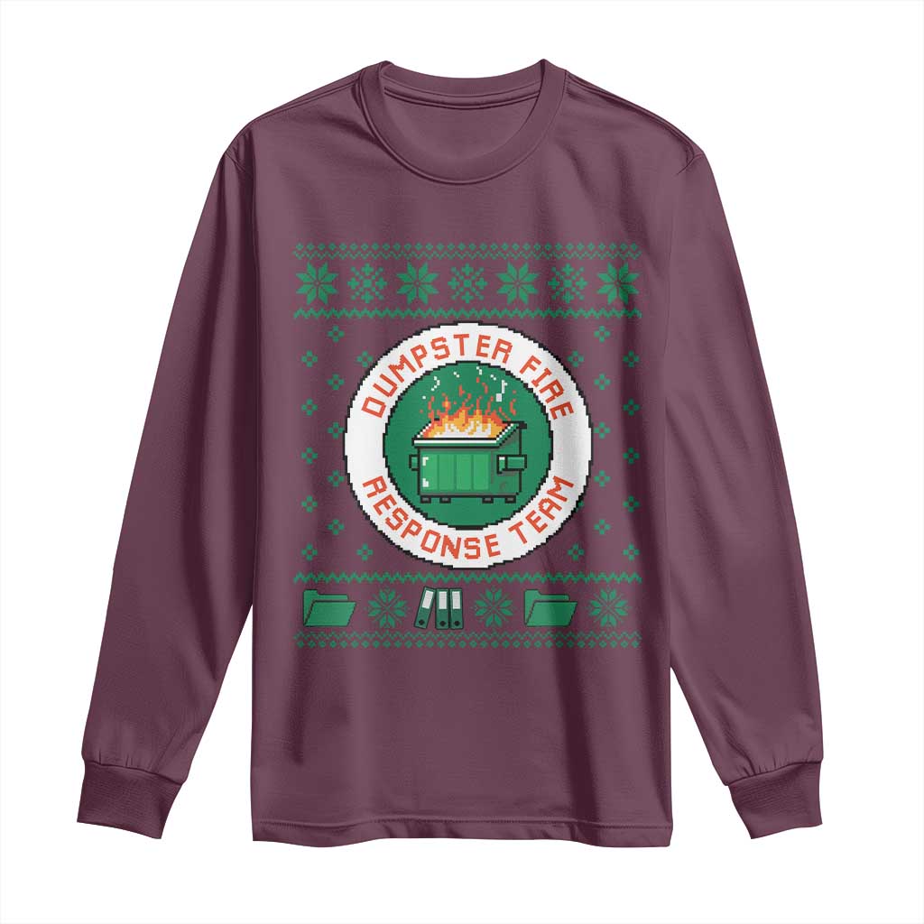 Funny Dumpster Fire Response Team Long Sleeve Shirt Office Party Holiday Chaos Humor TS02 Maroon Print Your Wear
