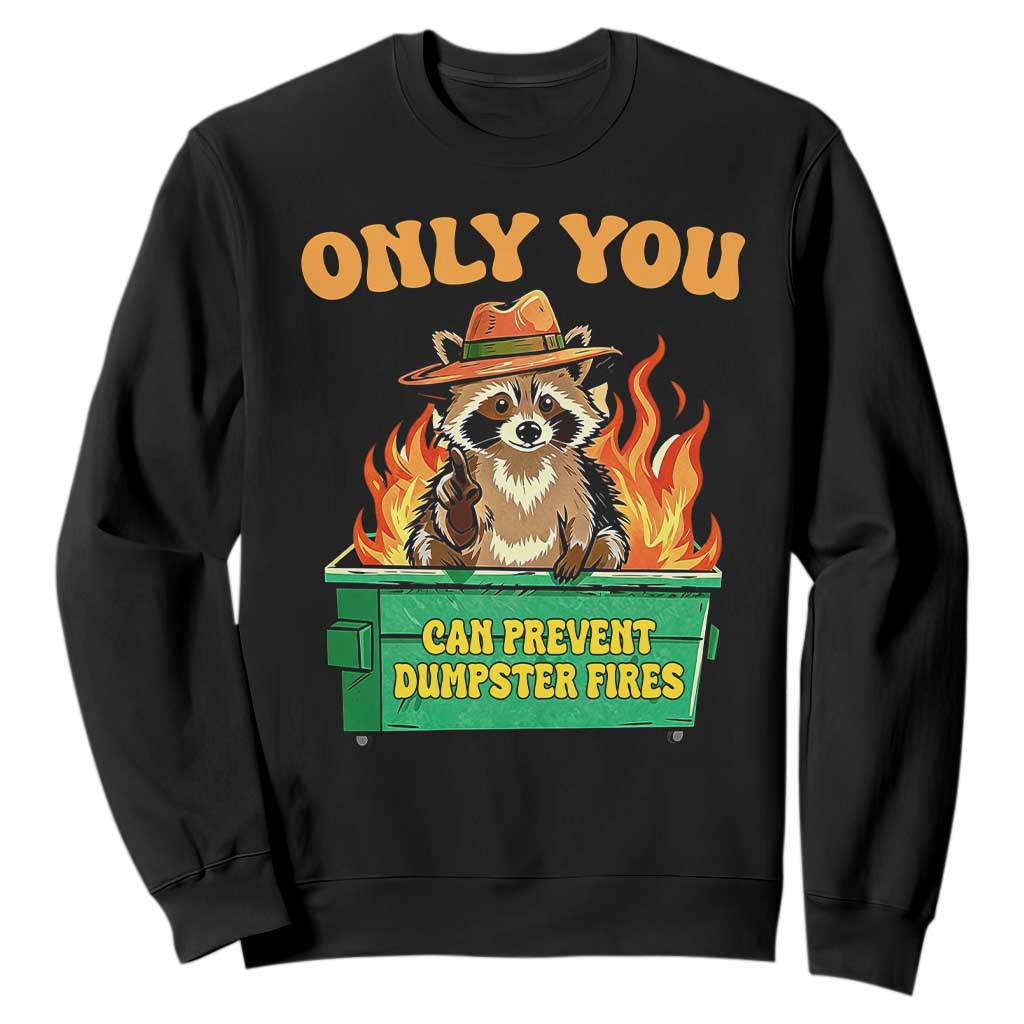 Only You Can Prevent Dumpster Fires Funny Raccoon Sweatshirt Sarcastic Chaos Humor Holiday Gag Gift TS02 Black Print Your Wear