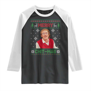 Funny Chit Christmas Merry Chit-Mas Raglan Shirt Retro Holiday Humor TS02 Black White Print Your Wear