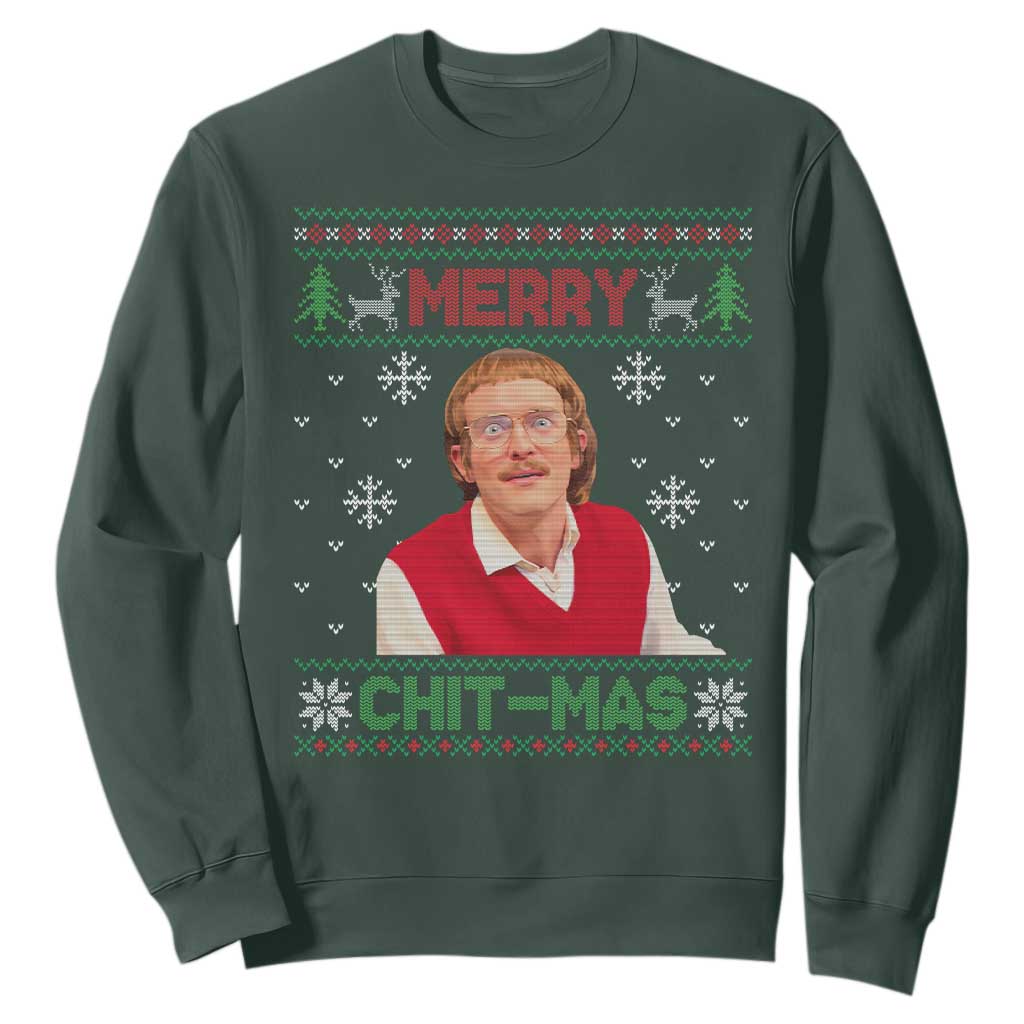 Funny Chit Christmas Merry Chit-Mas Sweatshirt Retro Holiday Humor TS02 Dark Forest Green Print Your Wear