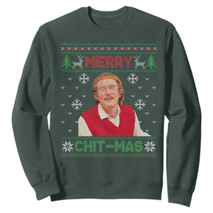Funny Chit Christmas Merry Chit-Mas Sweatshirt Retro Holiday Humor TS02 Dark Forest Green Print Your Wear