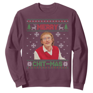 Funny Chit Christmas Merry Chit-Mas Sweatshirt Retro Holiday Humor TS02 Maroon Print Your Wear